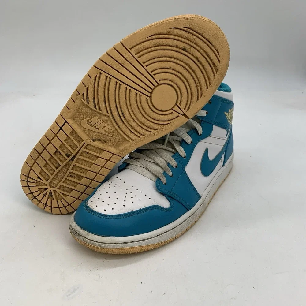 Nike Air Jordan 1 Mid Aquatone Shoes Mens 9 Celestial Gold White Sneakers